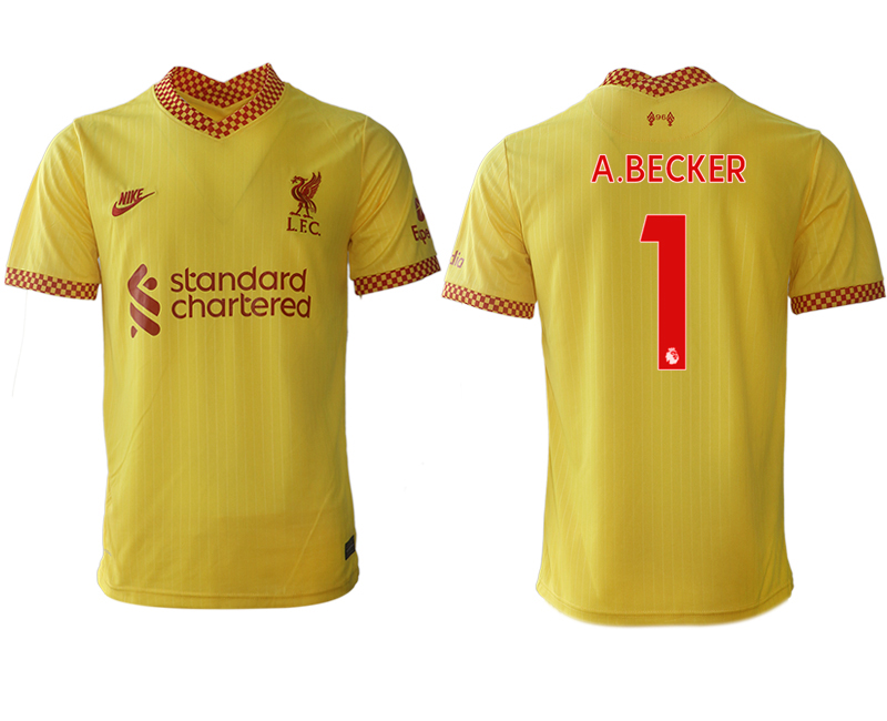 Men 2021-2022 Club Liverpool Second away aaa version yellow #1 Soccer Jersey->liverpool jersey->Soccer Club Jersey